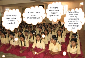 The reaction of girls in a rural school, just before we begin the session